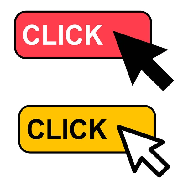 Set Van Klik Hier Web Button Internet Platte Pointer Ontwerp — Stockvector