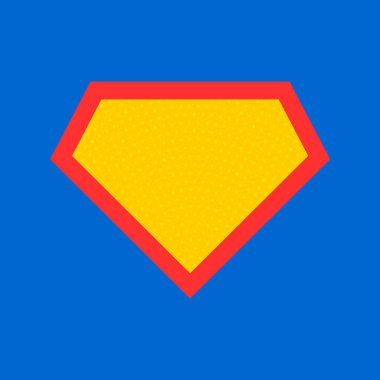 Çizgi roman kahramanı simge, sembol kalkan. Mavi arka plan üzerinde izole vektör .