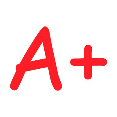 A + notu. Kırmızı renkli el çizimi simgesi. Test sınav işareti rapor vektör illüstrasyonu .