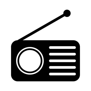 Retro radyo istasyonu simgesi, düz izole müzik sesi ortam düğmesi, web vektör illüstrasyonu .