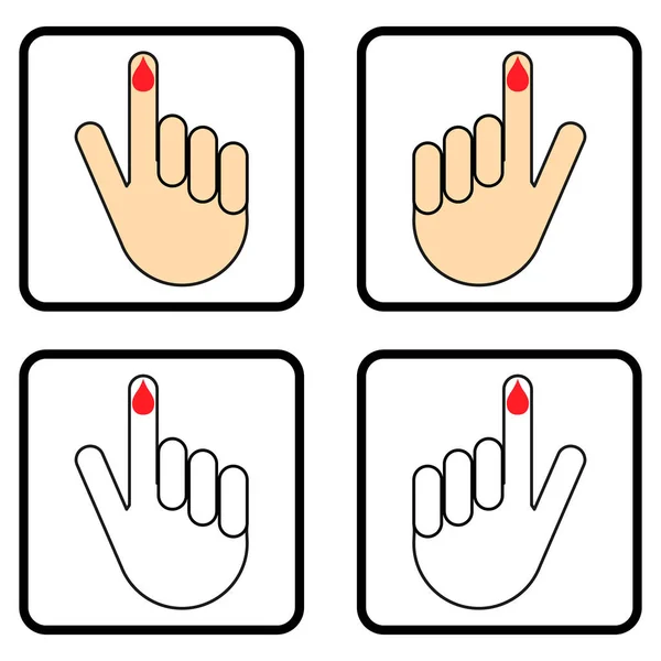 Set Hand Finger Drop Blood Icon Medical Health Test Symbol —  Vetores de Stock