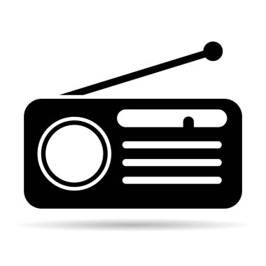 Retro radio station icon shadow, flat isolated music sound media button, web vector illustration .