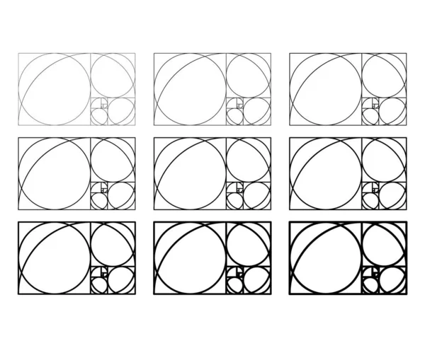 Set Van Golden Ratio Minimalistisch Pictogram Geometrische Vormen Vlakke Proportie — Stockvector