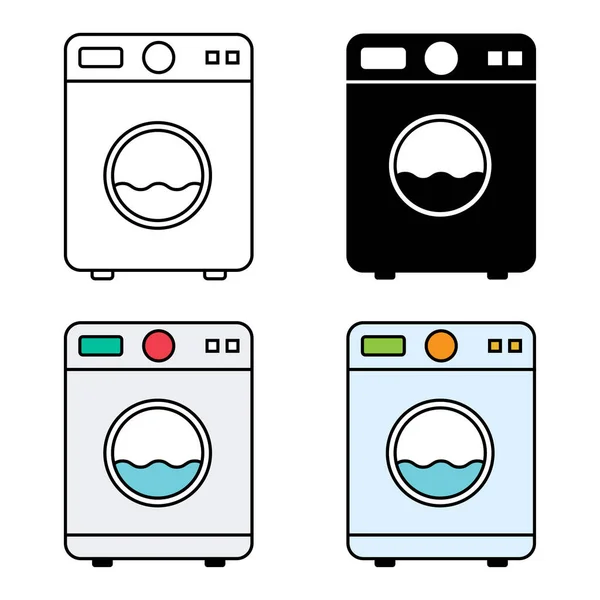 Set Washing Machine Equipment Electric Washer Laundry Icon Wash Symbol — Vector de stock