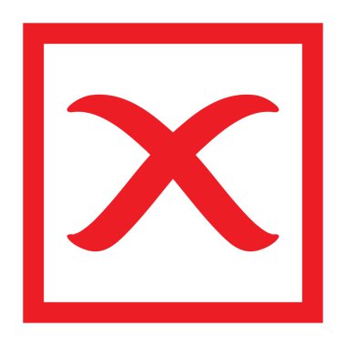 Çapraz işaret simgesi, X işareti, basit hata tasarım vektörü çizimi, yanlış seçim sembolü .