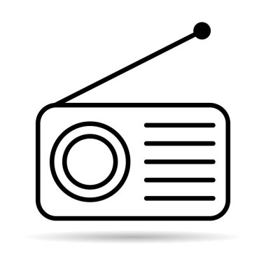Retro radio station icon shadow, flat isolated music sound media button, web vector illustration .