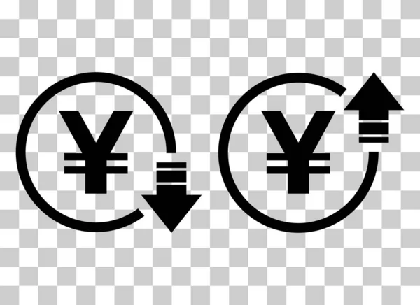 Sada Symbolu Nákladů Yuan Zvýšit Snížit Ikonu Symbol Vektoru Peněz — Stockový vektor