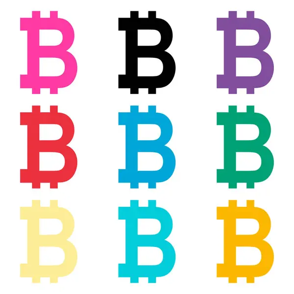 Set Bitcoin Web Coin Internet Electronic Crypto Design Symbol Digital — стоковий вектор