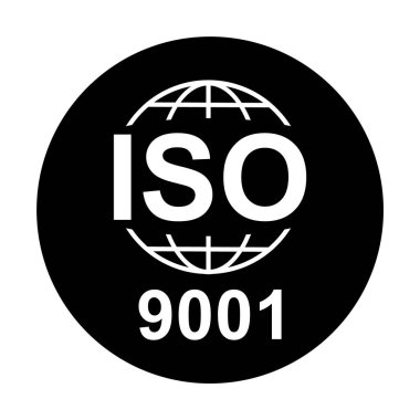 Iso 9001 simgesi. Standart kalite sembolü. Beyaz arkaplanda vektör düğmesi işareti izole edildi .