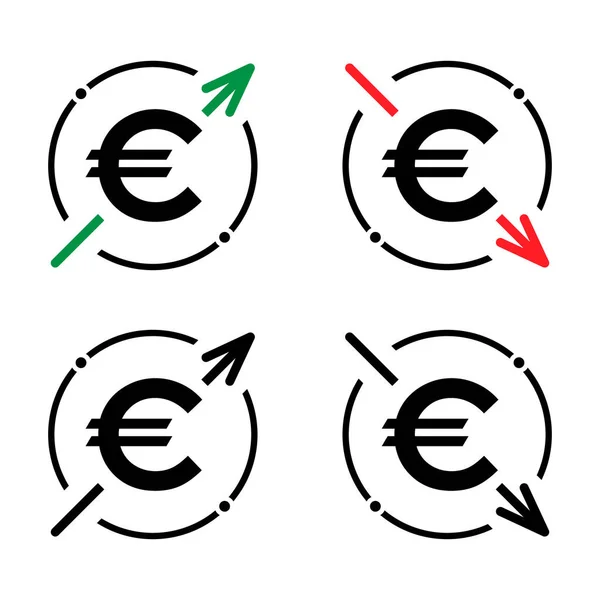 Set Cost Symbol Euro Increase Decrease Icon Money Vector Symbol — Stock Vector