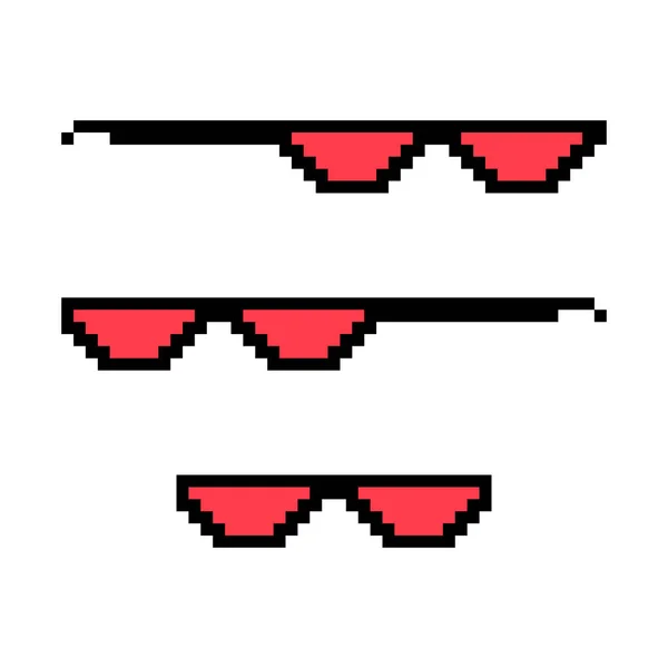 Uppsättning Roliga Retro Pixel Sol Glas Ikon Livsstil Meme Solglasögon — Stock vektor