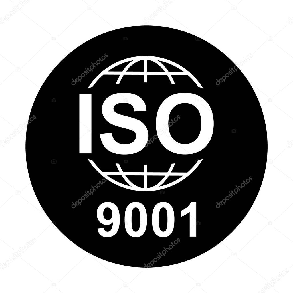 Iso 9001 icon. Standard quality symbol. Vector button sign isolated on white background .
