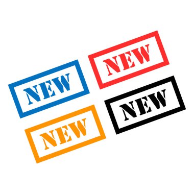 Yeni pul sembolü seti, etiket etiketi işaret düğmesi, metin sancak vektör illüstrasyonu .