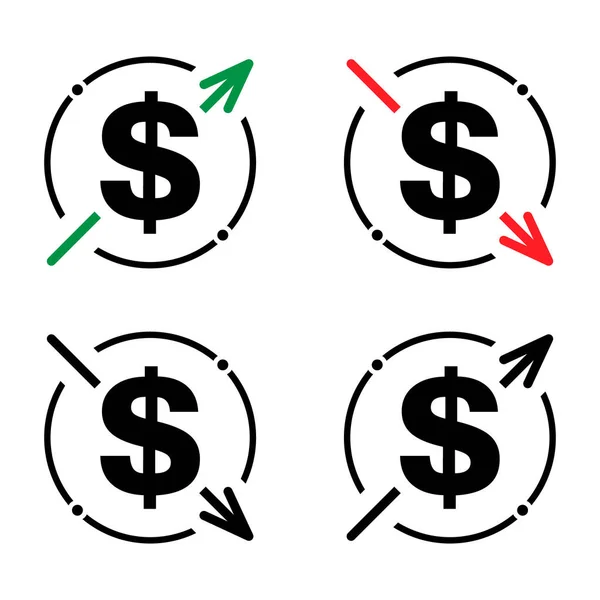 Set Cost Symbol Dollar Increase Decrease Icon Money Vector Symbol — Stock Vector