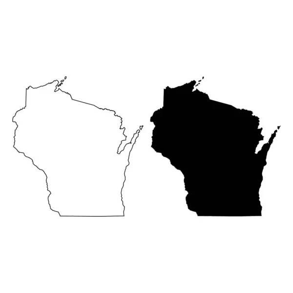 Conjunto Wisconsin Forma Mapa Estados Unidos América Icono Concepto Plano — Vector de stock