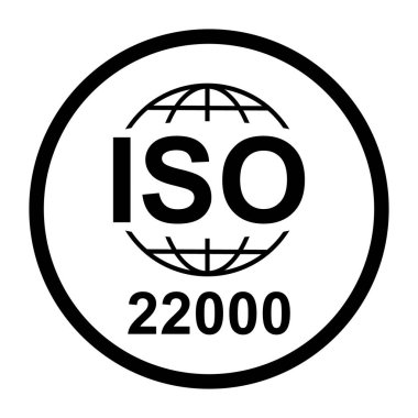 Iso 22000 simgesi. Gıda Yönetimi Sistemleri. Standart kalite sembolü. Siyah arkaplanda vektör düğmesi işareti izole edildi .