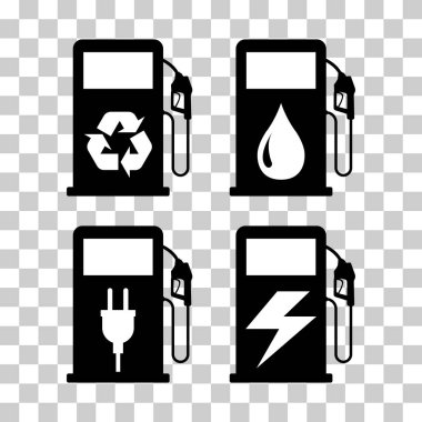 Benzin istasyonu simgesi, hortum vektörü, benzin dizaynı, petrol enerji sembolü kümesi .