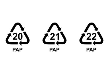 Kağıt sembolü seti, ekoloji geri dönüşüm işareti beyaz arka planda izole. Paket atığı simgesi .