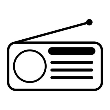 Retro radyo istasyonu simgesi, düz izole müzik sesi ortam düğmesi, web vektör illüstrasyonu .