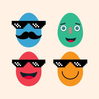 Güneş gözlüklü mutlu paskalya yumurtaları, nisan bayramı kutlaması, hediye vektör illüstrasyonları. .