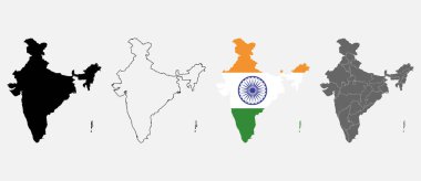 Hindistan harita grafikleri, seyahat coğrafyası ikonu, ulus ülkesi Hint atlası bölgesi, vektör illüstrasyonu .