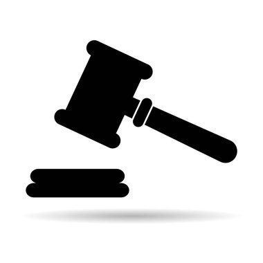 Judge hammer icon shadow, law auction symbol, gavel justice sign vector illustration button .