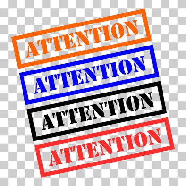 Dikkat pul sembolü seti, etiket etiketi işaret düğmesi, metin sancak vektör illüstrasyonu .