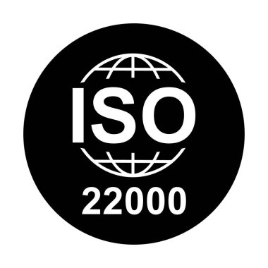 Iso 22000 simgesi. Gıda Yönetimi Sistemleri. Standart kalite sembolü. Siyah arkaplanda vektör düğmesi işareti izole edildi .