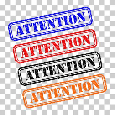 Dikkat pul sembolü seti, etiket etiketi işaret düğmesi, metin sancak vektör illüstrasyonu .