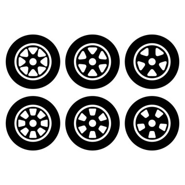 Set of Auto car wheel icon, vehicle tire rim symbol, automotive race sport sign vector illustration .