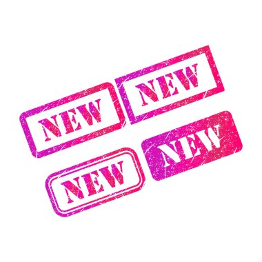 Yeni pul sembolü seti, etiket etiketi işaret düğmesi, metin sancak vektör illüstrasyonu .