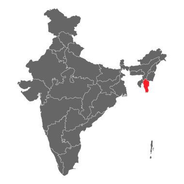 Hindistan haritası, seyahat coğrafyası simgesi, Hindistan bölgesi MIZORAM, vektör illüstrasyonu .