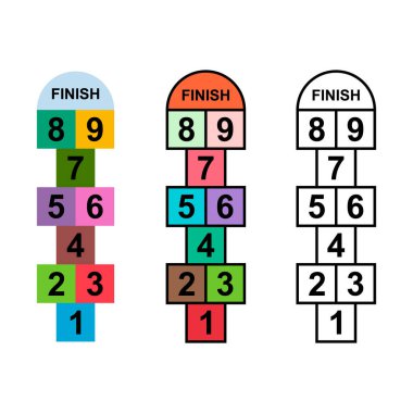 Seksek açık hava ikonu seti, eğlenceli oyun aktif oyun çocuğu, sokak vektör illüstrasyonu .