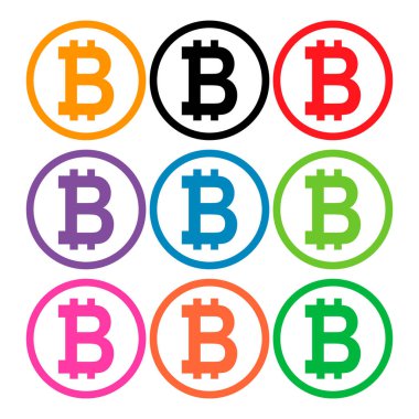 Bitcoin web para seti, internet elektronik kripto tasarım sembolü, dijital ödeme vektör çizimi .