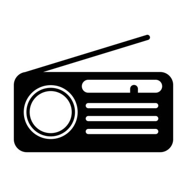Retro radyo istasyonu simgesi, düz izole müzik sesi ortam düğmesi, web vektör illüstrasyonu .