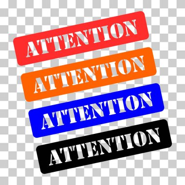 Dikkat pul sembolü seti, etiket etiketi işaret düğmesi, metin sancak vektör illüstrasyonu .