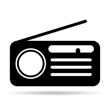 Retro radio station icon shadow, flat isolated music sound media button, web vector illustration .