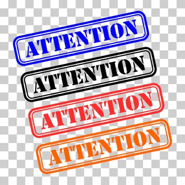 Dikkat pul sembolü seti, etiket etiketi işaret düğmesi, metin sancak vektör illüstrasyonu .