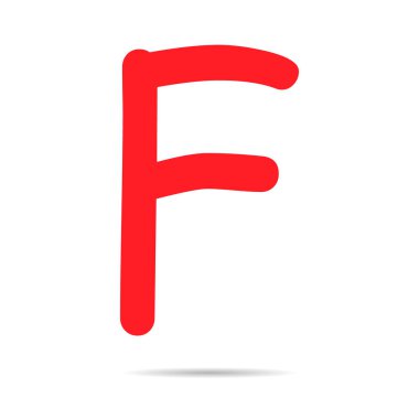 F sınıfı, gölgeli. Kırmızı renkli el çizimi simgesi. Test sınav işareti rapor vektör illüstrasyonu .