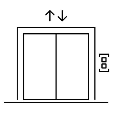 Asansör simgesini kaldırın, grafik tasarım giriş işareti, bina kapısı sembolü illüstrasyonu .