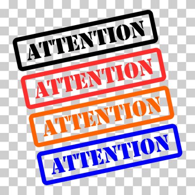 Dikkat pul sembolü seti, etiket etiketi işaret düğmesi, metin sancak vektör illüstrasyonu .