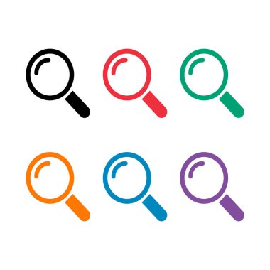 Büyüteç simgesi seti, yakınlaştır odak sembolü bul, loupe web ekipmanı işaret çizelgesi illüstrasyonu .