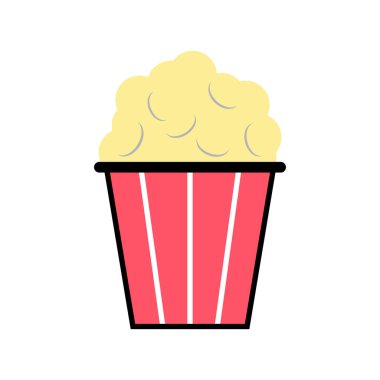 Patlamış mısır tasarım ikonu, web mısır kutusu abur cubur düz vektör çizim elementi .