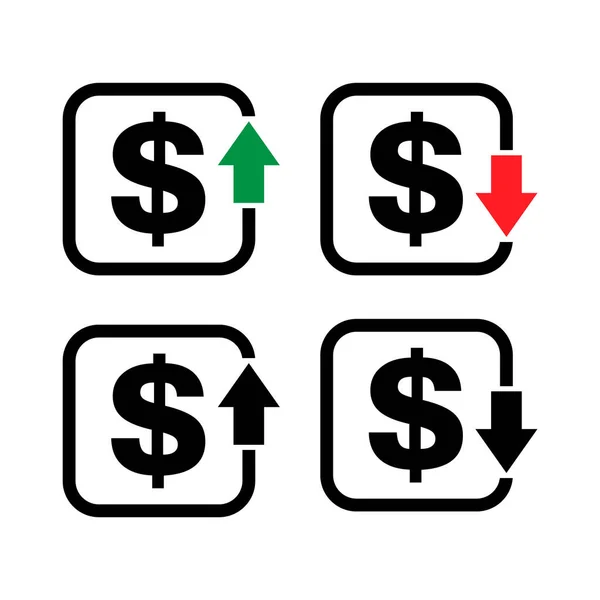 Állítsa Költség Szimbólum Dollár Növekedése Csökkentése Ikon Pénz Vektor Szimbólum — Stock Vector