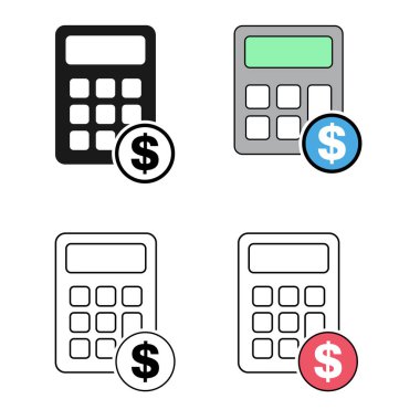 Hesap makinesi simgesi kümesi, matematik web düğmesi vektör çizimi. İnternet sitesi finans teknolojisi tasarımı .