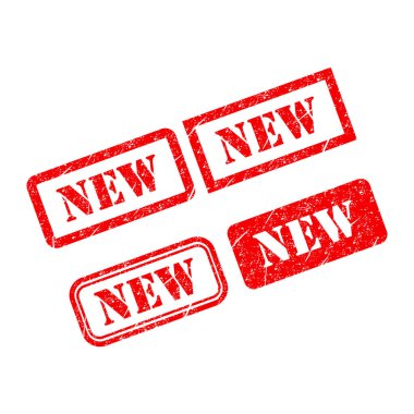 Yeni pul sembolü seti, etiket etiketi işaret düğmesi, metin sancak vektör illüstrasyonu .