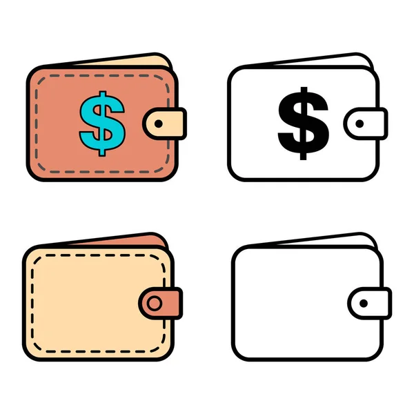 Set Von Brieftasche Dollar Symbol Finanzen Flache Symbol Wirtschaft Einzahlung — Stockvektor