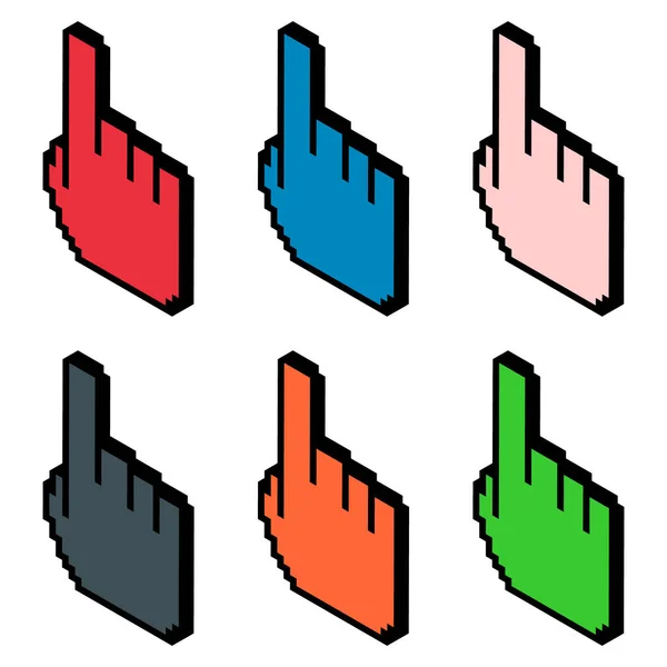 Set Finger Ixometric Pixel Web Cursor Click Mouse Symbol Computer — Stock Vector