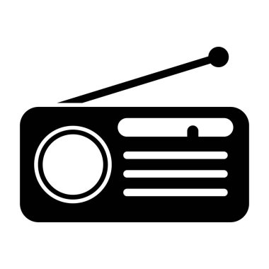 Retro radyo istasyonu simgesi, düz izole müzik sesi ortam düğmesi, web vektör illüstrasyonu .