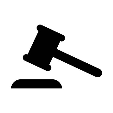 Yargıç çekiç ikonu, hukuk müzayedesi sembolü, tokmak adalet vektör illüstrasyon düğmesi .
